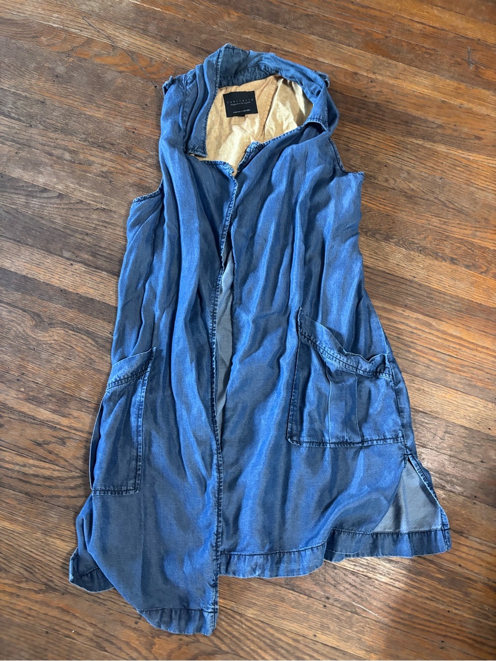Sleeveless Hooded Denim Vest - Blue